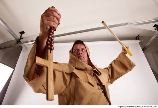 Man Adult Chubby White Fighting with sword Standing poses Coat