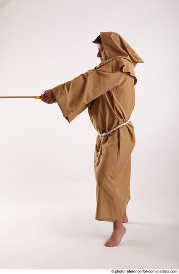 Man Adult Chubby White Fighting with sword Standing poses Coat