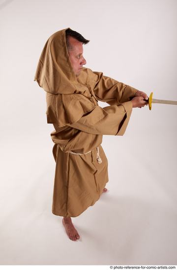 Man Adult Chubby White Fighting with sword Standing poses Coat