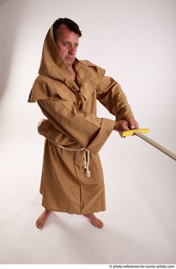 Man Adult Chubby White Fighting with sword Standing poses Coat