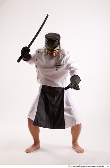 Man Adult Chubby White Fighting with sword Standing poses Casual