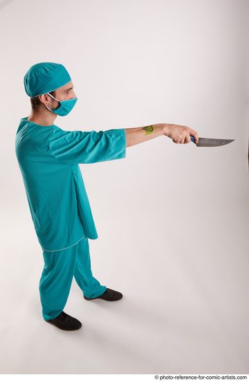 Man Adult Average White Fighting with knife Standing poses Casual