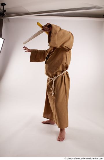 Man Adult Chubby White Fighting with sword Standing poses Coat