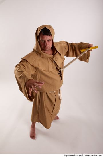 Man Adult Chubby White Fighting with sword Standing poses Coat