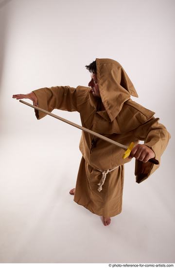 Man Adult Chubby White Fighting with sword Standing poses Coat