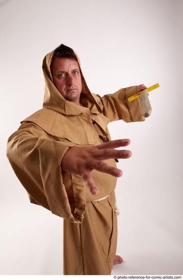 Man Adult Chubby White Fighting with sword Standing poses Coat