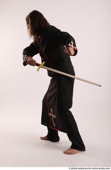 Man Adult Average White Fighting with sword Standing poses Coat