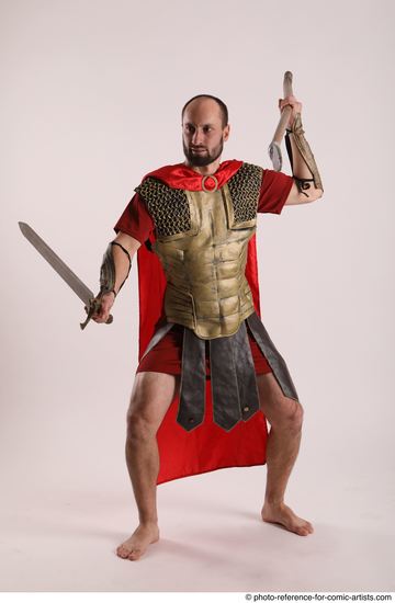 Man Adult Athletic White Fighting with spear Standing poses Army