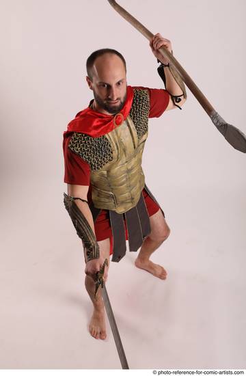 Man Adult Athletic White Fighting with spear Standing poses Army