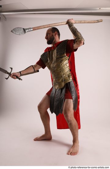 Man Adult Athletic White Fighting with spear Standing poses Army