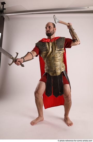 Man Adult Athletic White Fighting with spear Standing poses Army