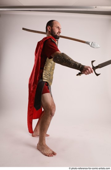 Man Adult Athletic White Fighting with spear Standing poses Army