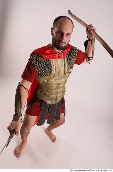 Man Adult Athletic White Fighting with spear Standing poses Army