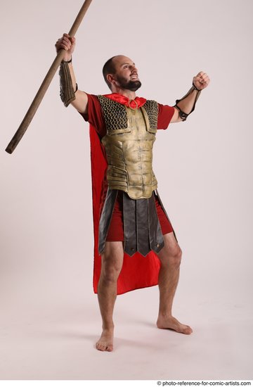 Man Adult Athletic White Fighting with spear Standing poses Casual