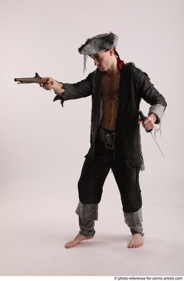 Man Adult Average White Fighting with gun Standing poses Casual