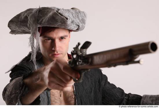 Man Adult Average White Fighting with gun Standing poses Casual