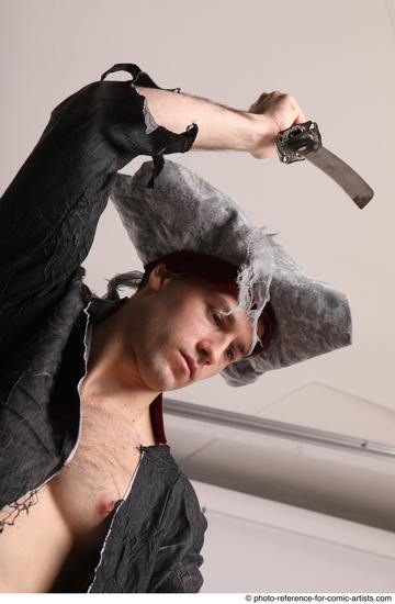 Man Adult Average White Fighting with knife Standing poses Casual