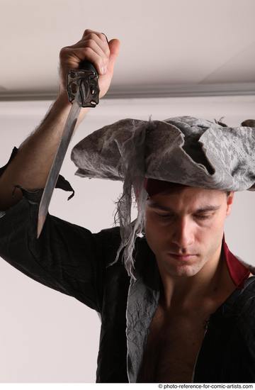 Man Adult Average White Fighting with knife Standing poses Casual