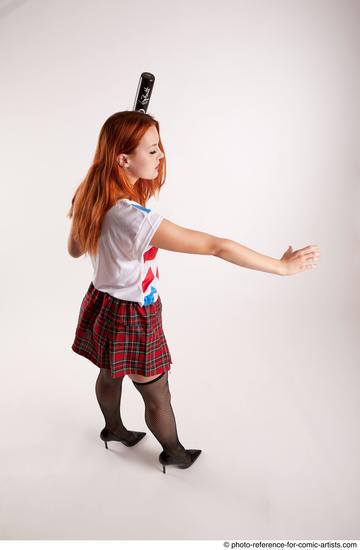 Woman Adult Athletic White Standing poses Casual Fighting with bat