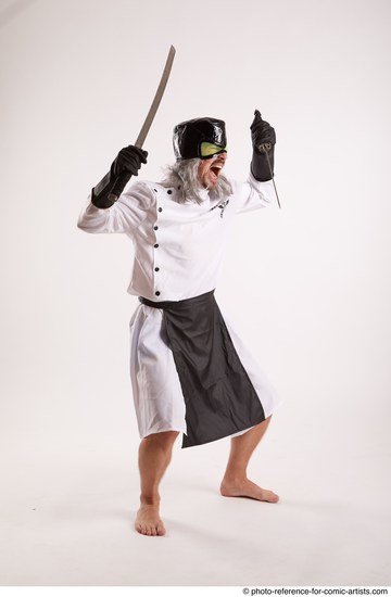 Man Adult Chubby White Fighting with knife Standing poses Casual