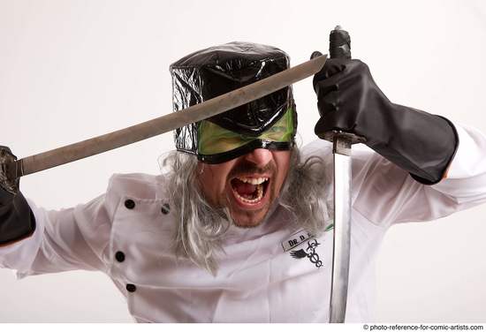 Man Adult Chubby White Fighting with knife Standing poses Casual