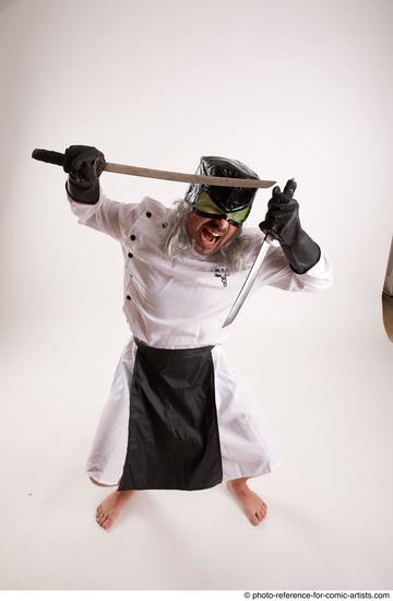 Man Adult Chubby White Fighting with knife Standing poses Casual