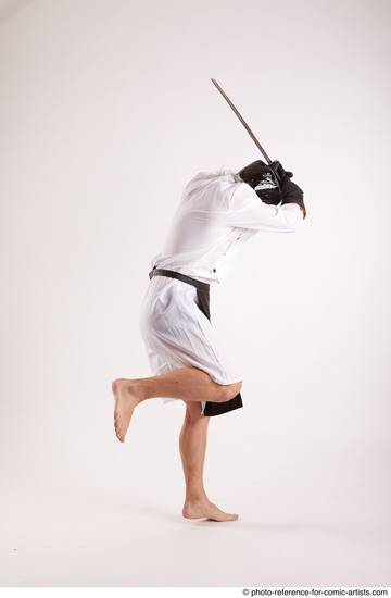 Man Adult Chubby White Fighting with sword Fight Coat