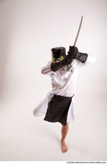 Man Adult Chubby White Fighting with sword Fight Coat