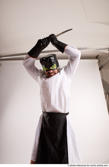 Man Adult Chubby White Fighting with sword Fight Coat