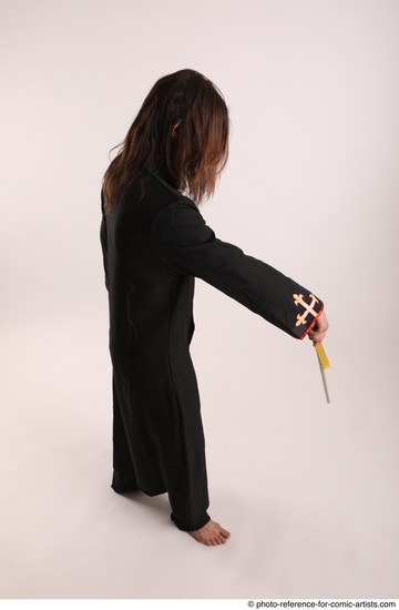 Man Adult Average White Fighting with sword Standing poses Coat