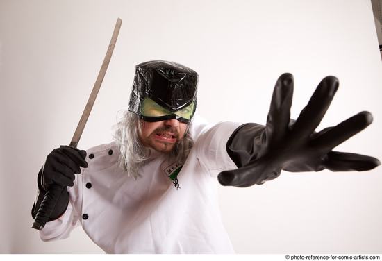 Man Adult Chubby White Fighting with knife Standing poses Coat