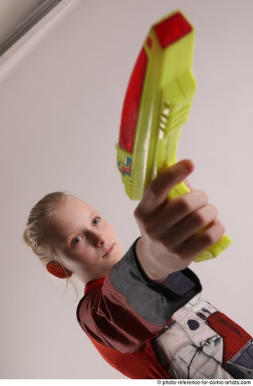 Woman Young Athletic White Fighting with gun Standing poses Army