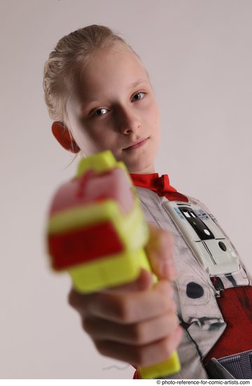 Woman Young Athletic White Fighting with gun Standing poses Army