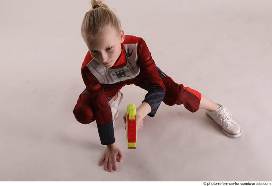 Woman Young Athletic White Fighting with gun Sitting poses Army