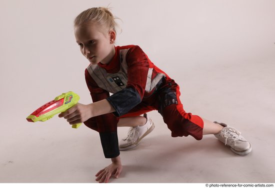 Woman Young Athletic White Fighting with gun Sitting poses Army