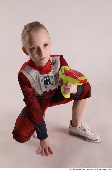 Woman Young Athletic White Fighting with gun Sitting poses Army