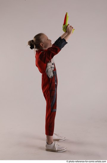 Woman Young Athletic White Fighting with gun Standing poses Army