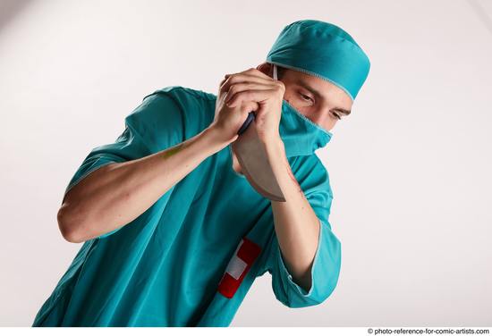 Man Adult Average White Fighting with knife Standing poses Casual