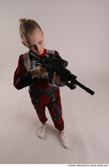 Woman Young Athletic White Fighting with gun Standing poses Army