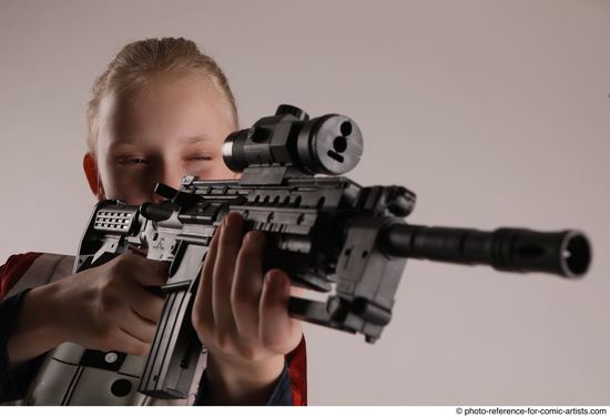 Woman Young Athletic White Fighting with gun Standing poses Army