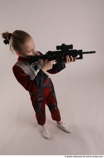 Woman Young Athletic White Fighting with gun Standing poses Army