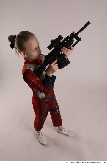 Woman Young Athletic White Fighting with gun Standing poses Army