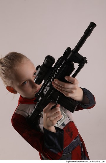 Woman Young Athletic White Fighting with gun Standing poses Army