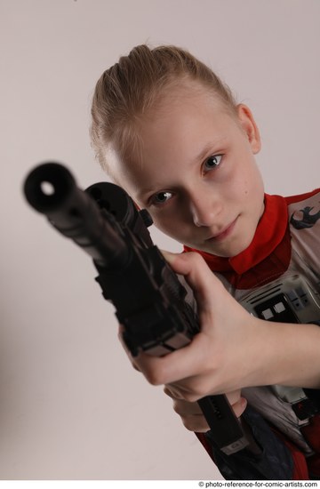 Woman Young Athletic White Fighting with gun Standing poses Army