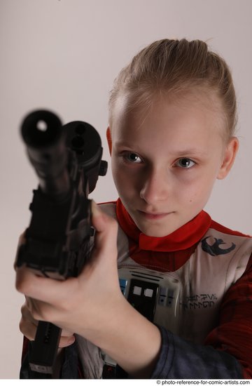 Woman Young Athletic White Fighting with gun Standing poses Army