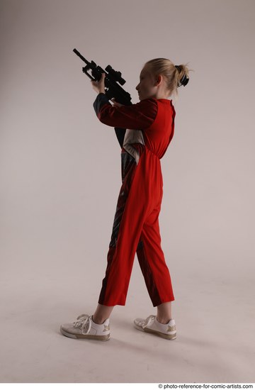 Woman Young Athletic White Fighting with gun Standing poses Army