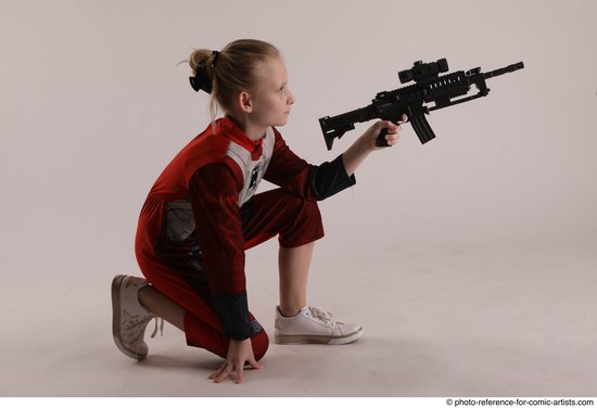 Woman Young Athletic White Fighting with gun Kneeling poses Army