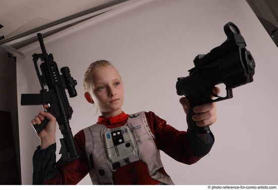 Woman Young Athletic White Fighting with gun Standing poses Army