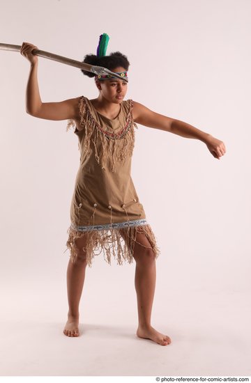 Woman Young Average Black Fighting with spear Standing poses Casual