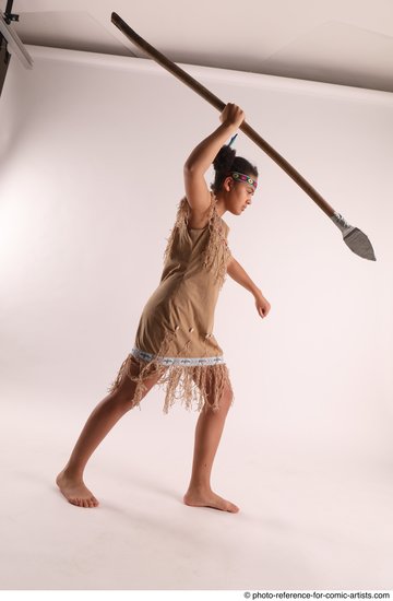 Woman Young Average Black Fighting with spear Standing poses Casual